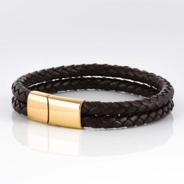 Walnut Gold Clasp Double Braided Leather Bracelet