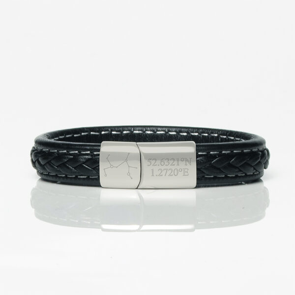 Personalised Sagittarius Constellation & Coordinates Engraved Leather Bracelet