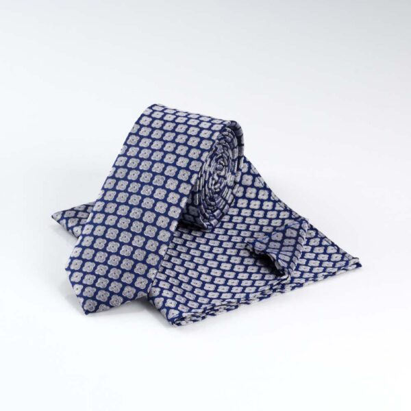 Midnight and Ivory Geometric Square Slim Tie and Pocket Square Set