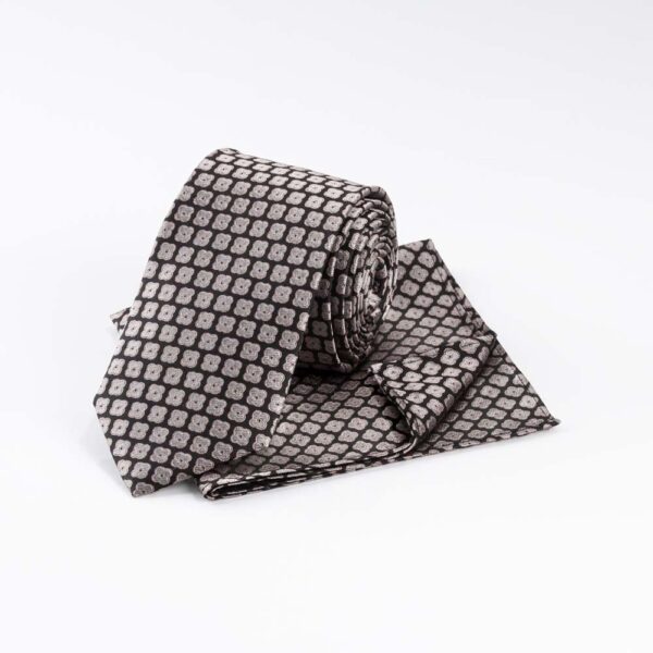 Onyx and Pink Geometric Square Slim Tie and Pocket Square Set
