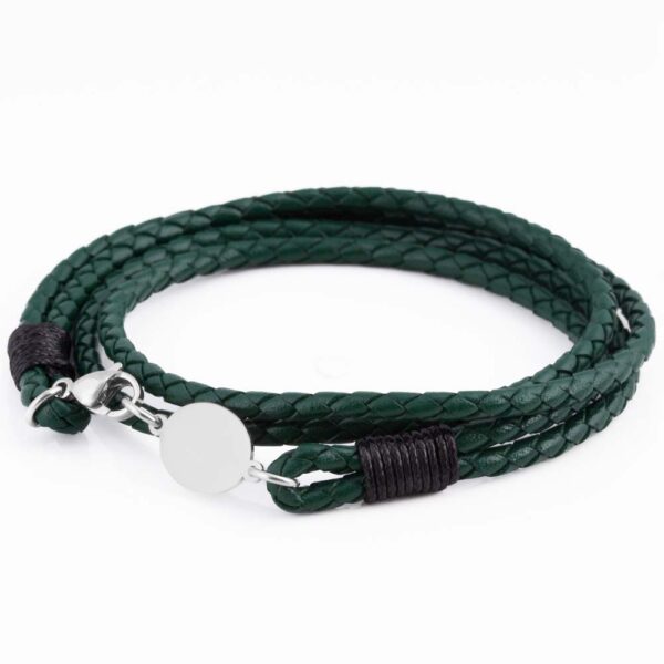 Dark Green Oval Clasp Braided Leather Bracelet