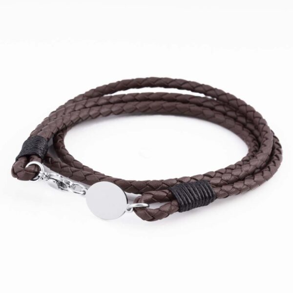 Mocha Oval Clasp Braided Leather Bracelet