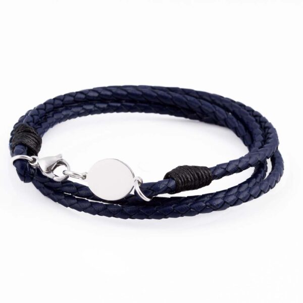 Navy Oval Clasp Braided Leather Bracelet