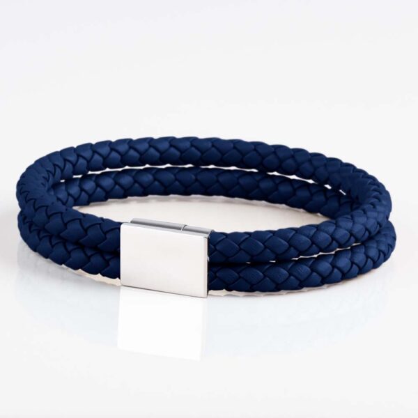Navy Rectangular Clasp Leather Bracelet