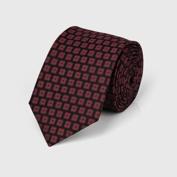 Black and Mulberry Geometric Square Silk Tie