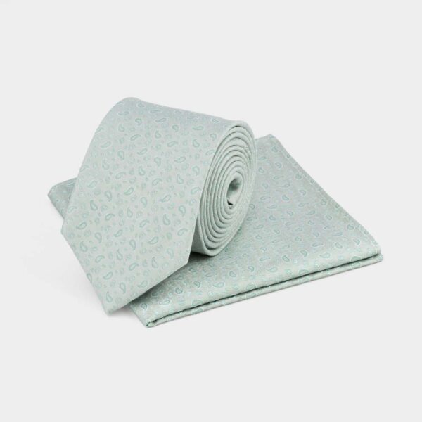 Almost Aqua Green Mini Paisley Tie and Pocket Square Set