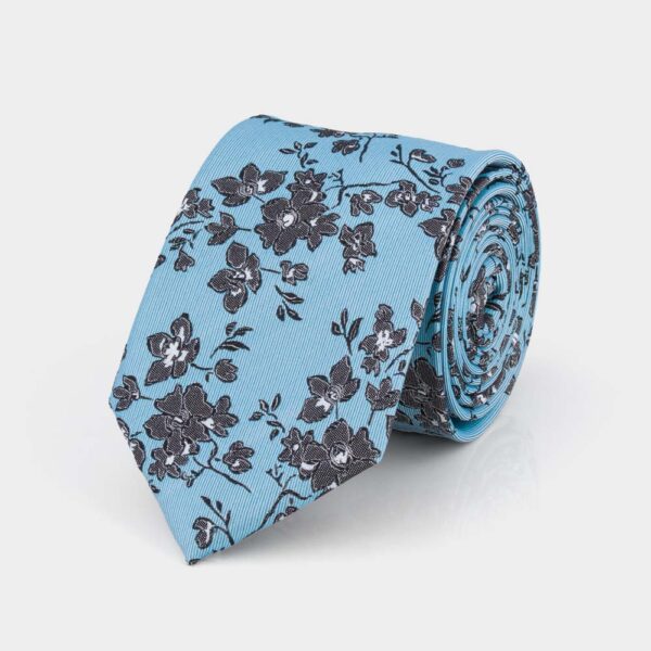 Black and Blue Floral Silk Tie