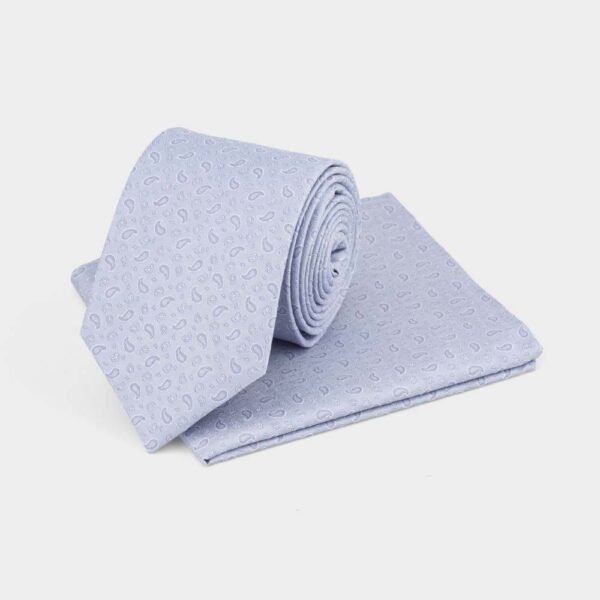 Ice Melt Blue Mini Paisley Tie and Pocket Square Set