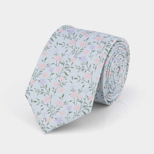 Light Blue Floral Silk Tie