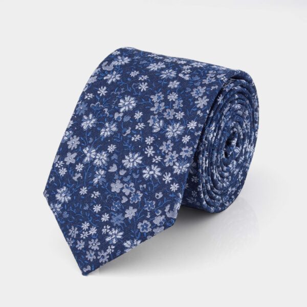 Navy and Blue Floral Silk Tie