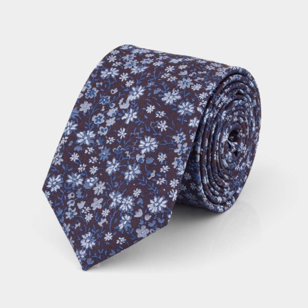 Navy and Brown Floral Silk Tie