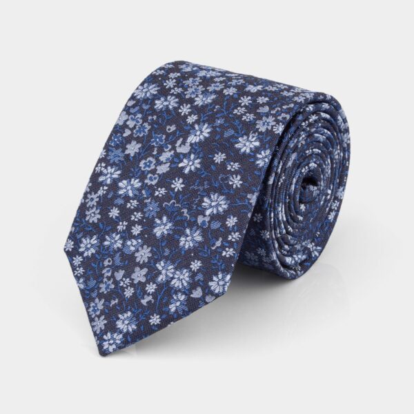 Navy and Charcoal Floral Silk Tie