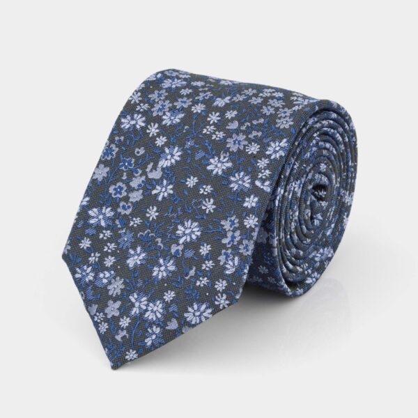 Navy and Green Floral Silk Tie