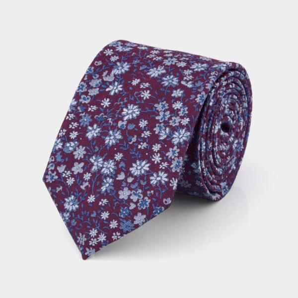Navy and Plum Floral Silk Tie