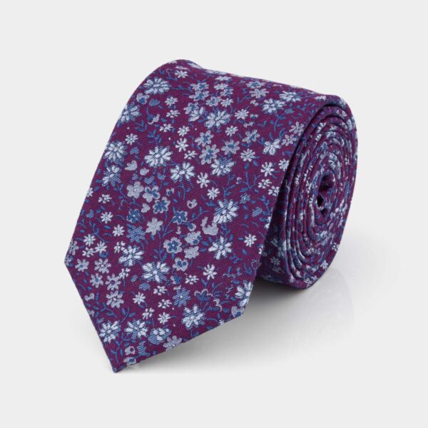 Navy and Purple Floral Silk Tie