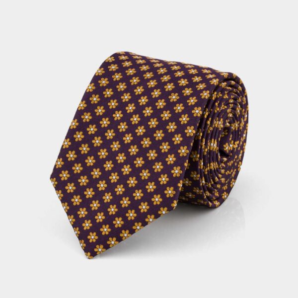 Yellow and Plum Floral Silk Tie